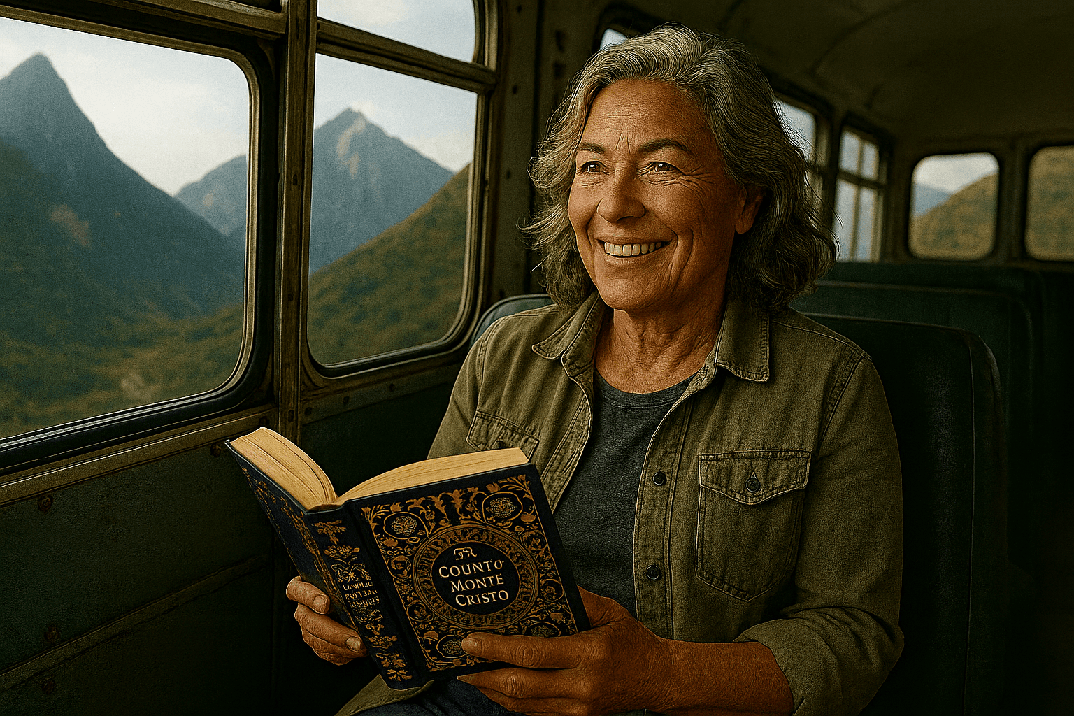 Woman reading in a car